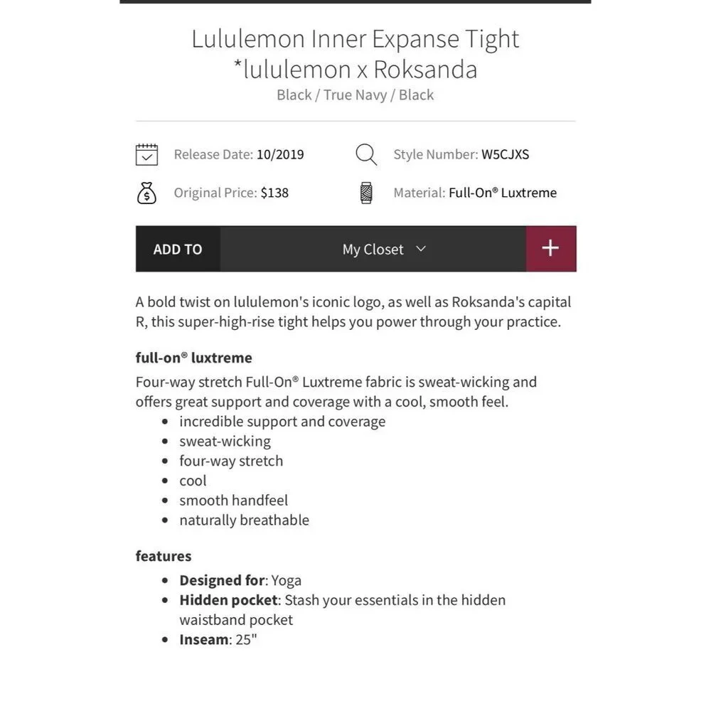 Lululemon Inner Expanse Tight lululemon x Roksanda Leggings Size 8